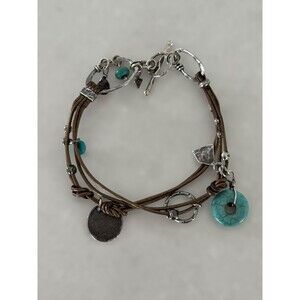 Silpada Sterling Silver Howlite Smoky Quartz on Brown Leather Bracelet B2086